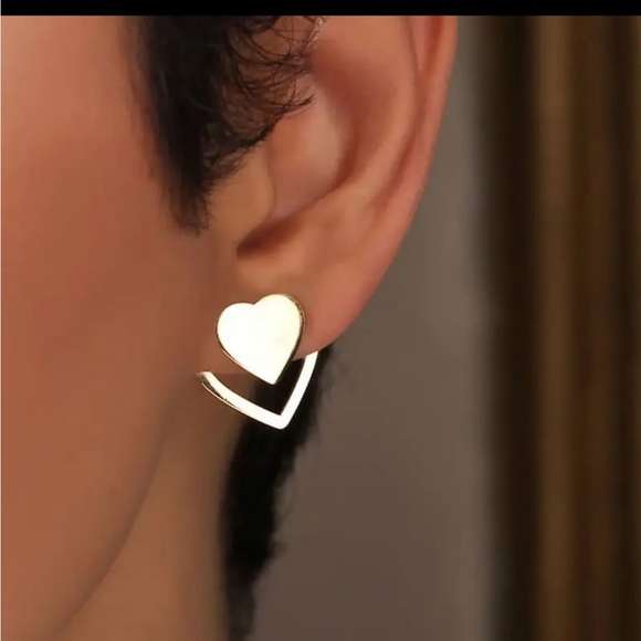 Gold Filled Double Heart Earrings - Picture 2 of 2